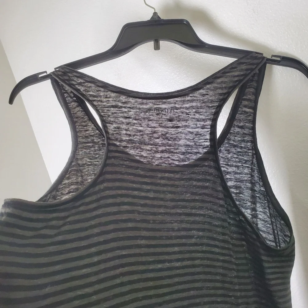 Eileen Fisher Striped‎ Linen Knit Racerback Tank Dress Grey Black Size Large